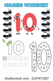 Numbers worksheet for preschoolers. Number tracking activity. Numbers learning exercises.