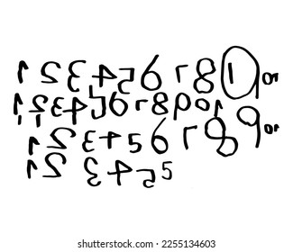 Numbers written by child's hand in reverse, backward. Dyslexia symptom. Dysgraphia. Child's written work example. Dyslexia awareness, diagnosis.