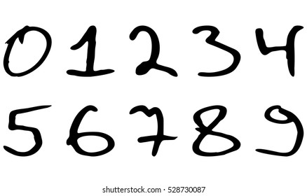 Numbers written marker casually askew vector. Black paint script numeral sign illustration