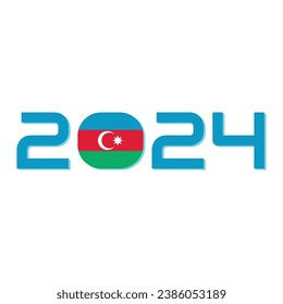 Numbers of the year 2024 under the flag of Azerbaijan isloated on white background. 