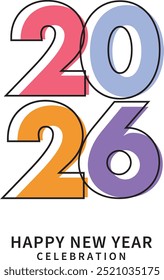 Numbers for the year 2026 happy new year celebration, orange blue orange and purple color, 2026 vector illustration, isolated on white background.