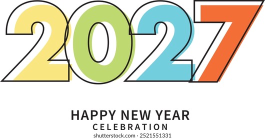 Números para o ano 2027 feliz celebração de ano novo, amarelo verde e cor de laranja, 2027 ilustração vetorial, isolado no fundo branco.