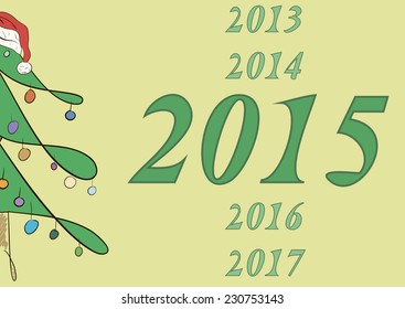Numbers of year and a half a New Year tree in a cap