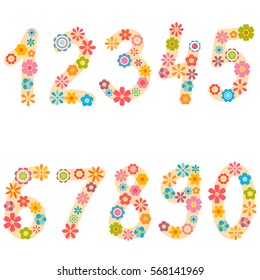 numbers from zero to nine with colorful flowers