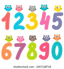 Numbers from zero to nine with cute owls