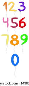 numbers from zero to nine in the form of multi-colored balloons