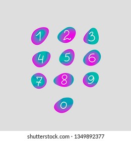 Numbers from zero to nine in gradient bubbles, set lettering numbers. Vector illustration