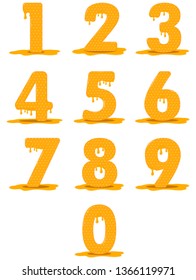 Numbers from zero to nine - honeycomb style. Cartoon figure.