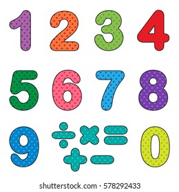 Numbers from zero to nine with mathematical signs