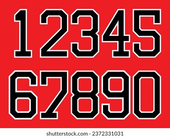 Numbers from zero to nine over red background