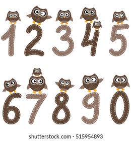 numbers from zero to nine and owls