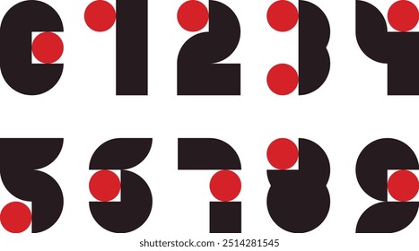 Numbers from zero to nine vector set. Trendy font in retro or bauhaus style.  Stylised font of geometric shapes.