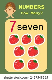 Numbers.Digital card with the image of fruits. Counting game for children. Mathematics worksheet for preschoolers.
