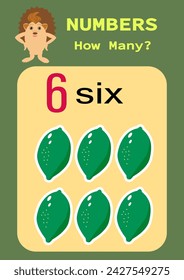 Numbers.Digital card with the image of fruits. Counting game for children. Mathematics worksheet for preschoolers.