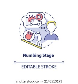 Numbing Stage Concept Icon. Patient Emotional State. PTSD Treatment Abstract Idea Thin Line Illustration. Isolated Outline Drawing. Editable Stroke. Arial, Myriad Pro-Bold Fonts Used