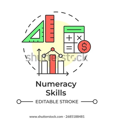 Numeracy skills multi color concept icon. Understand and work with numbers everyday. Life competencies. Round shape line illustration. Abstract idea. Graphic design. Easy to use in article