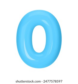 Numeral 0 - Blue Plastic Balloon Number zero Isolated on White Background. 3D Style Vector Illustration