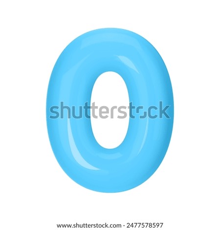 Numeral 0 - Blue Plastic Balloon Number zero Isolated on White Background. 3D Style Vector Illustration