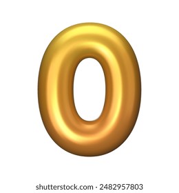 Numeral 0 - Golden Plastic Balloon Number zero Isolated on White Background. 3D Style Vector Illustration