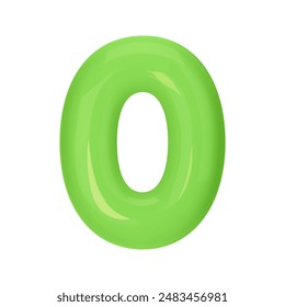 Numeral 0 - Green Plastic Balloon Number zero Isolated on White Background. 3D Style Vector Illustration