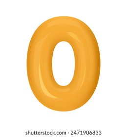 Numeral 0 - Orange Plastic Balloon Number zero Isolated on White Background. 3D Style Vector Illustration