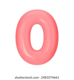 Numeral 0 - Pink Plastic Balloon Number zero Isolated on White Background. 3D Style Vector Illustration