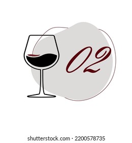 Numeral 02 with wine glass illustration - drink, alcohol, night, party, romance