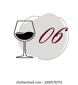 Numeral 06 with wine glass illustration - drink, alcohol, night, party, romance