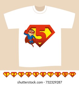 Numeral 0-9 Superhero logo t-shirt kids Vector