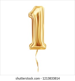 Numeral 1. Foil balloon number One isolated on white background. Vector illustration