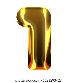 Numeral 1 - Golden balloon. number 1 isolated on white background. gold style. 3D style vector illustration.