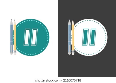 Numeral 11 University style over cyan and white round circle and pencil and pen illustration on the side and light and dark background.eps
