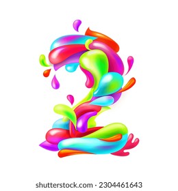 Número 2, signo multicolor colorido aislado en fondo blanco. Número uno por cumpleaños.