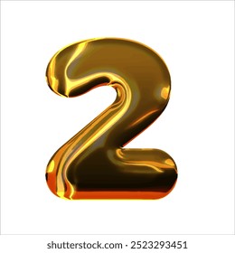 Numeral 2 - Golden balloon. number 2 isolated on white background. gold style. 3D style vector illustration.