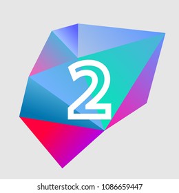 Numeral 2 on triangle abstract background. Vector illustration.