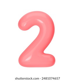 Numeral 2 - Pink Plastic Balloon Number two Isolated on White Background. 3D Style Vector Illustration