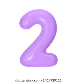 Numeral 2 - Globo de plástico violeta número dos aislado sobre fondo blanco. Ilustración vectorial de estilo 3D