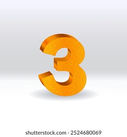 Numeral 3 - balão dourado. número 3 isolado no fundo branco. estilo dourado. Ilustração de vetor de estilo 3D.