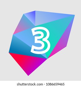 Numeral 3 on triangle abstract background. Vector illustration.