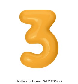 Numeral 3 - Globo de plástico naranja número tres aislado sobre fondo blanco. Ilustración vectorial de estilo 3D