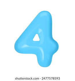 Numeral 4 - Blue Plastic Balloon Number four Isolated on White Background. 3D Style Vector Illustration