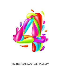 Numeral 4, colorful multi colored sign isolated on white background. Number one for birthday.