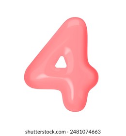 Numeral 4 - Pink Plastic Balloon Number four Isolated on White Background. 3D Style Vector Illustration