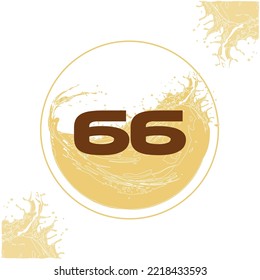 Numeral 48 with orange liquid background dripping in a circular shape in the background - juice, drink and beer
