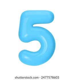 Numeral 5 - Globo de plástico azul número cinco aislado sobre fondo blanco. Ilustración vectorial de estilo 3D