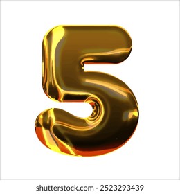 Numeral 5 - balão dourado. número 5 isolado no fundo branco. estilo dourado. Ilustração de vetor de estilo 3D.