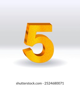 Numeral 5 - balão dourado. número 5 isolado no fundo branco. estilo dourado. Ilustração de vetor de estilo 3D.