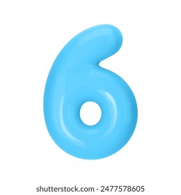 Numeral 6 - Blue Plastic Balloon Number six Isolated on White Background. 3D Style Vector Illustration