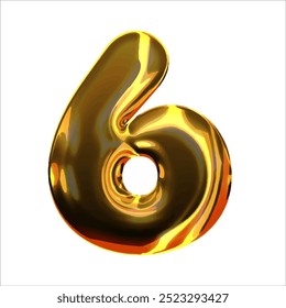 Numeral 6 - Golden balloon. number 6 isolated on white background. gold style. 3D style vector illustration.