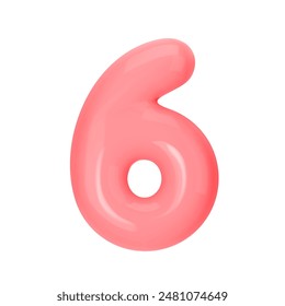 Numeral 6 - Pink Plastic Balloon Number six Isolated on White Background. 3D Style Vector Illustration